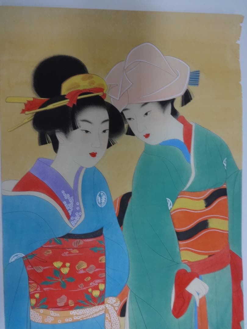 上村松園　春の宵　水彩画　1938年頃　浮世絵　肉筆　姉妹の絵　日本画　美人画