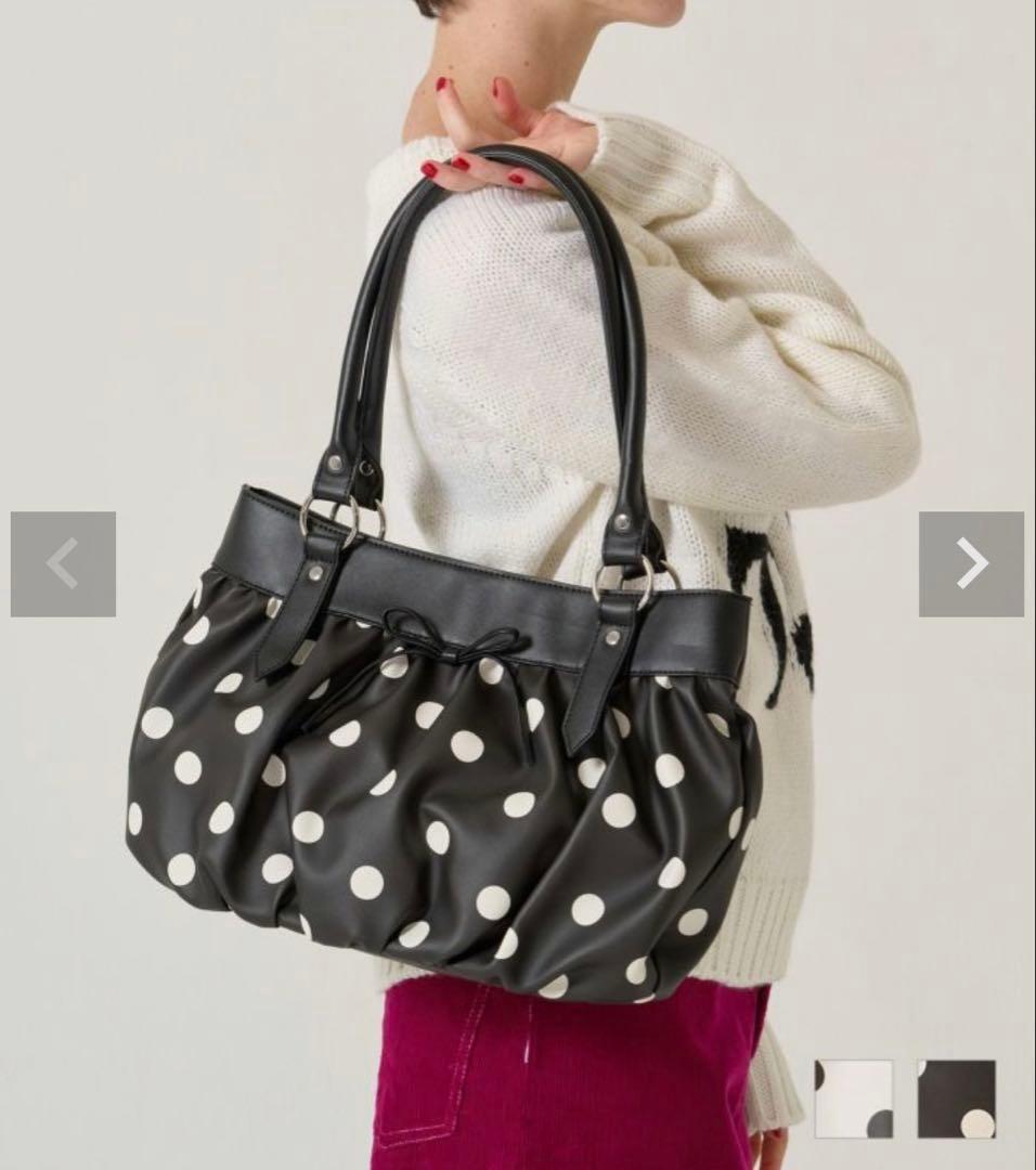 tinajojun ドット柄 ギャザー バッグ