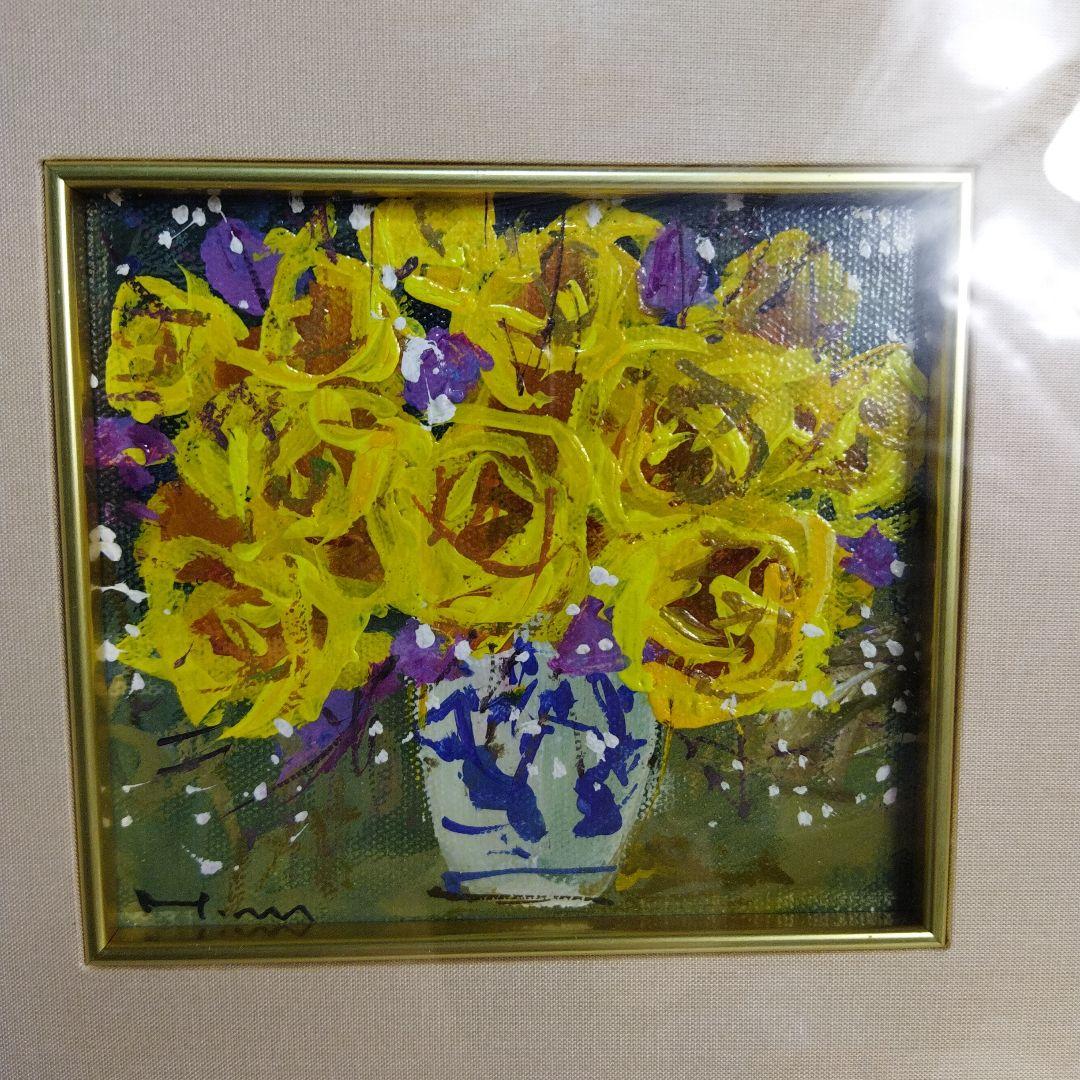 羽中田美季　古井万里にバラ　絵画 　フレーム付き