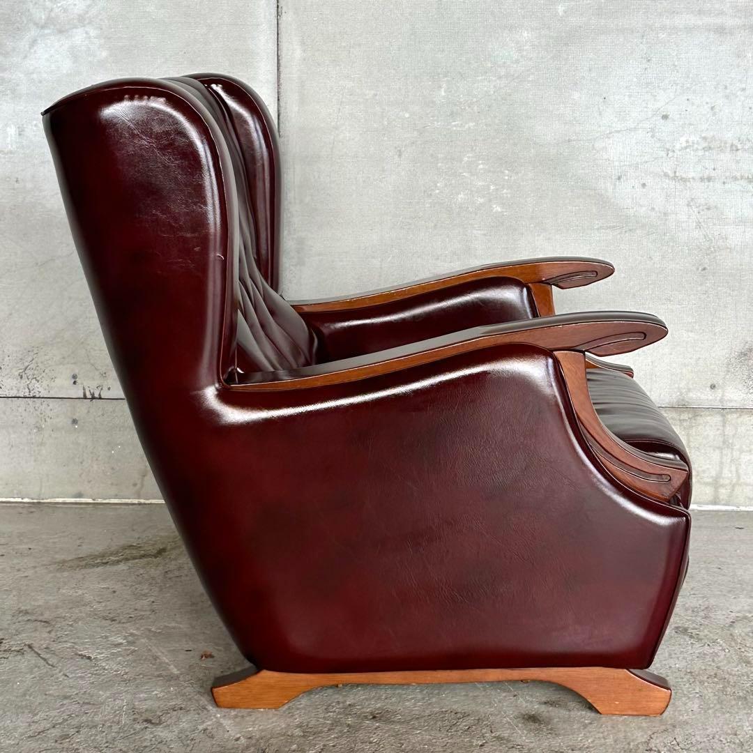 ヴィンテージ　80s〜90s ミッドセンチュリー調 ウイングバック合皮ソファー