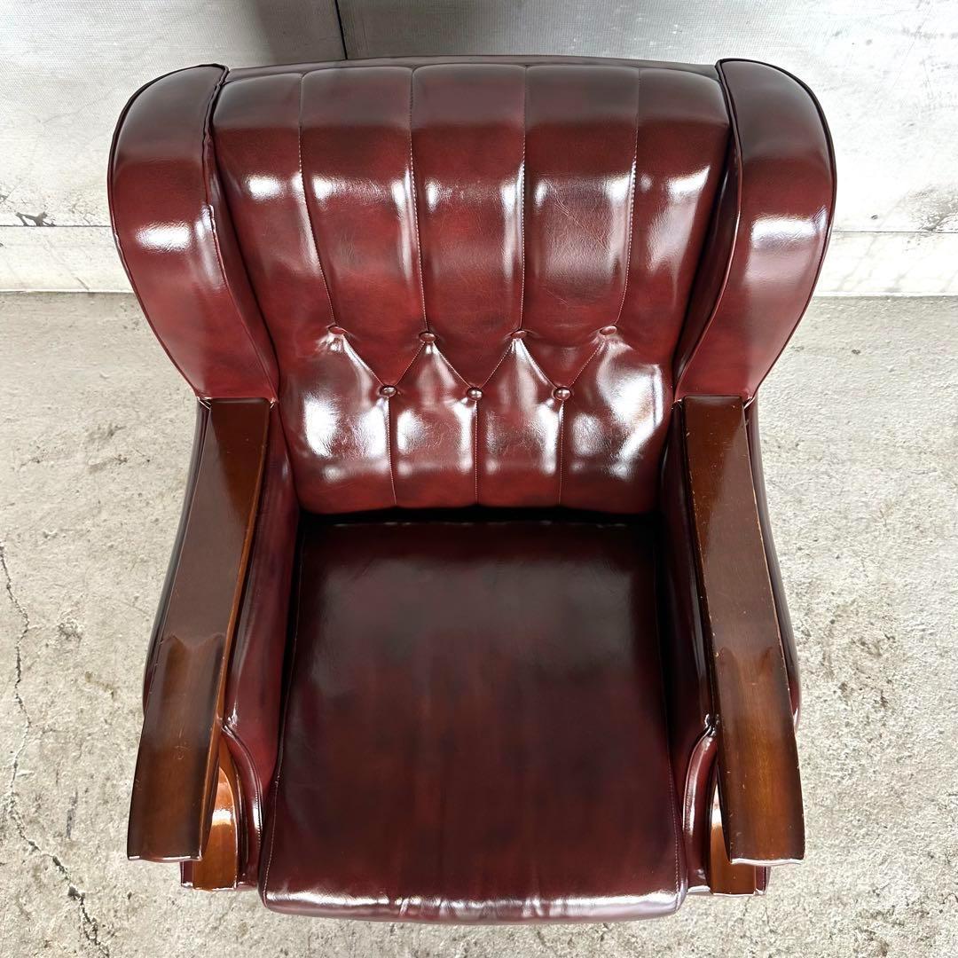 ヴィンテージ　80s〜90s ミッドセンチュリー調 ウイングバック合皮ソファー