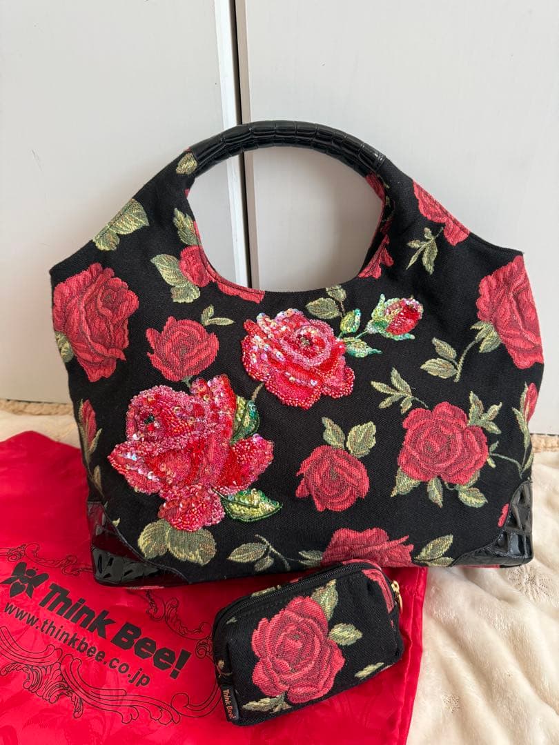 【美品】シンクビー！デラックスピンキーローズ ハンドバッグ&ポーチ