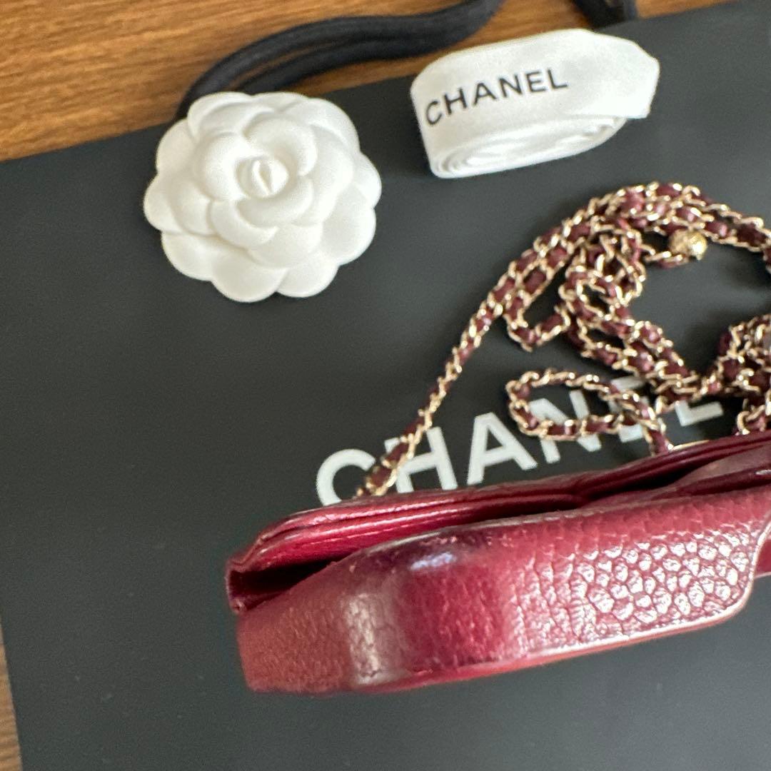 激レア　赤　CHANEL iphoneケース キャビアスキン 13pro