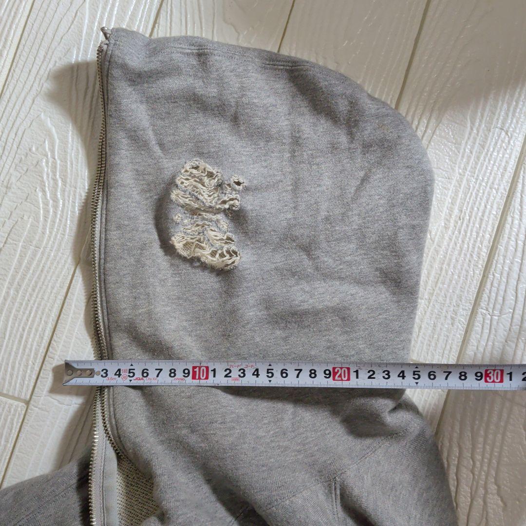 もきMIHARA YASUHIRO ダメージ加工 グレー ジップパーカー