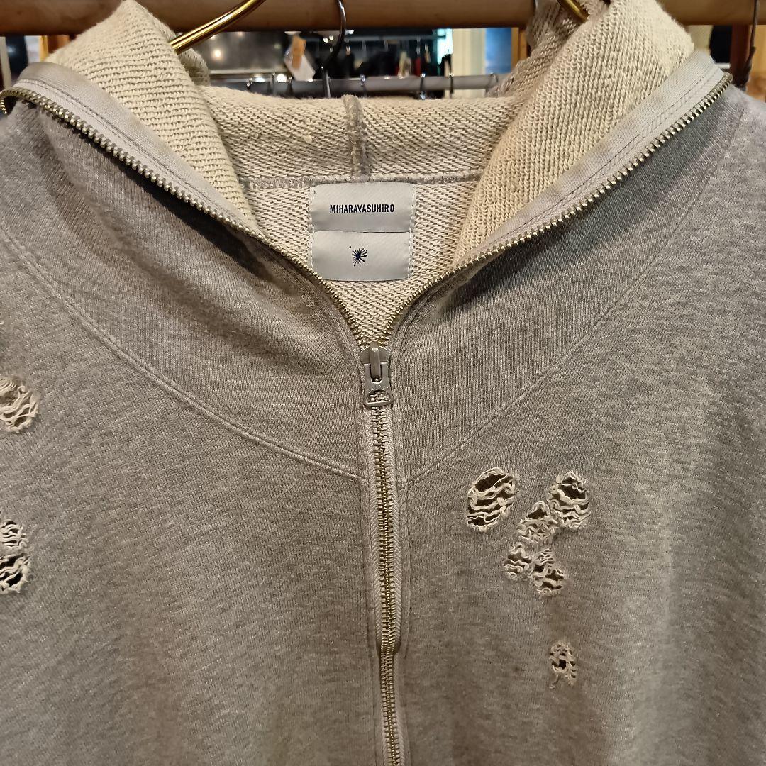 もきMIHARA YASUHIRO ダメージ加工 グレー ジップパーカー