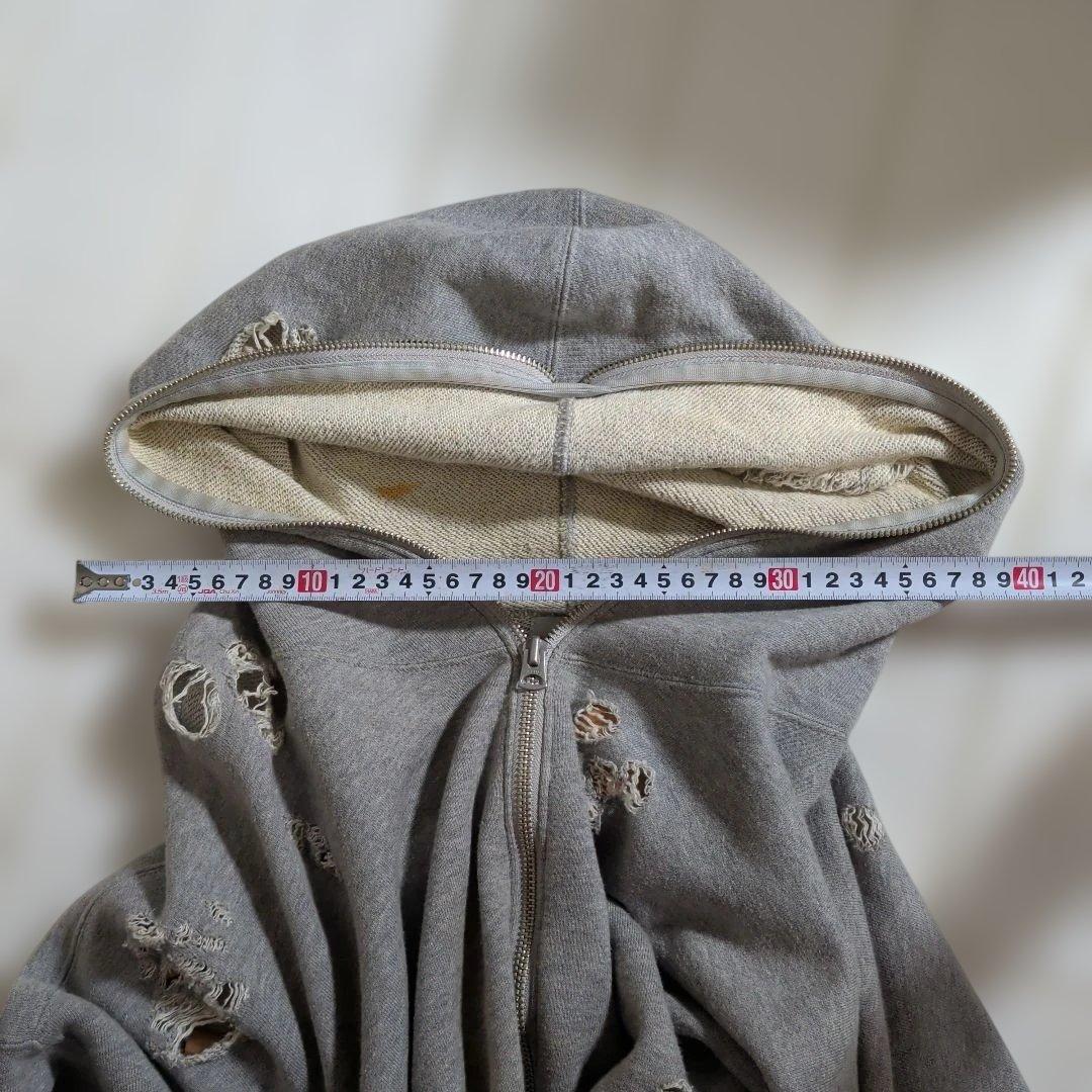 もきMIHARA YASUHIRO ダメージ加工 グレー ジップパーカー