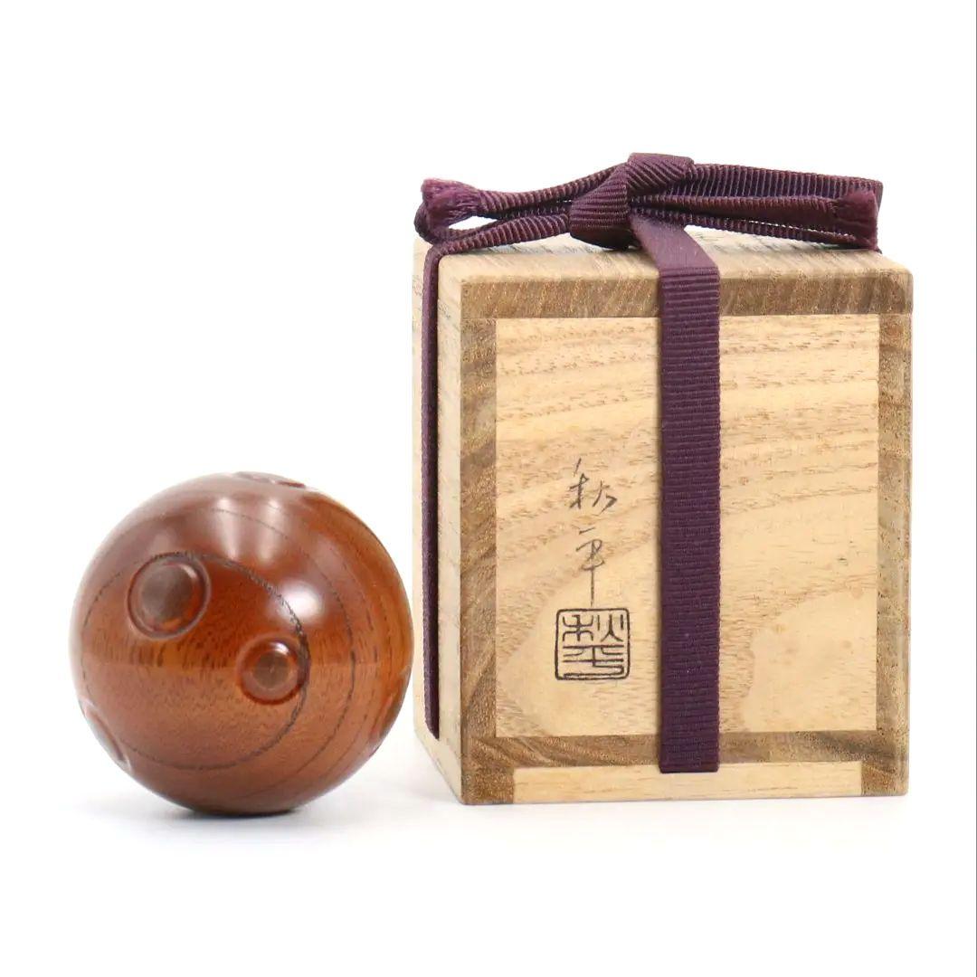 平田秋平作 水玉糸目筋 香合 茶道具 共箱共布　V831　N1