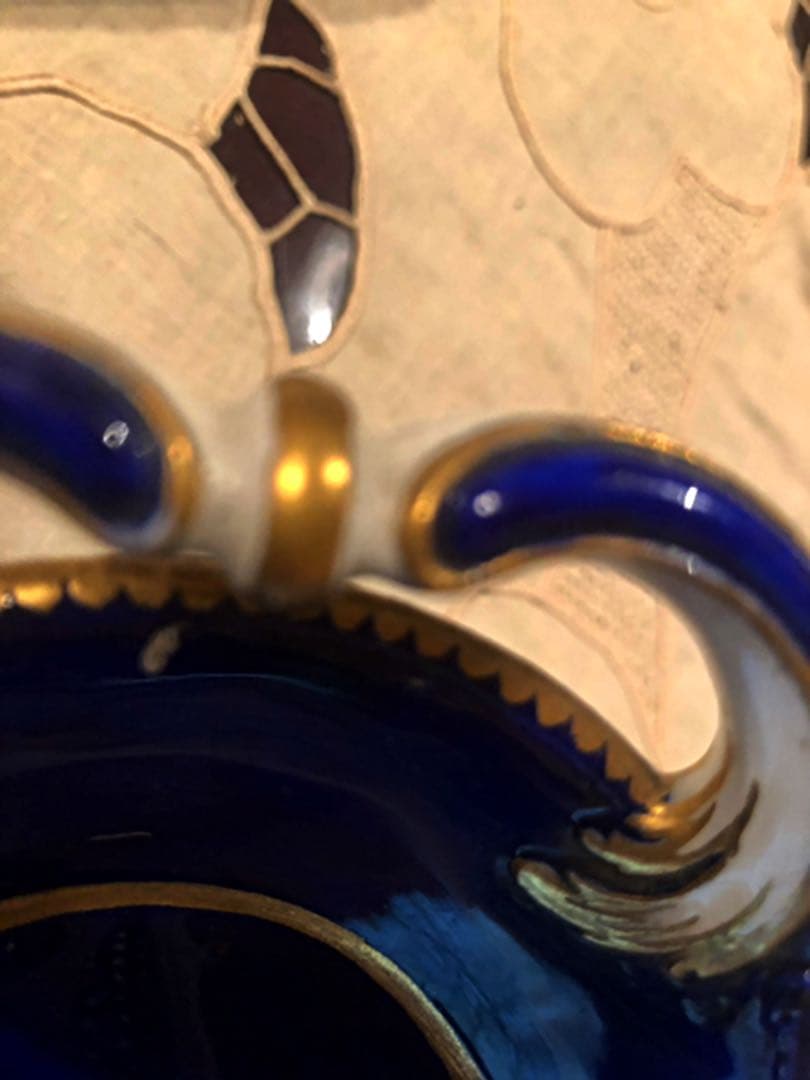 ☆1763年アンティークセーブル♪セーブルブルー金彩風景画☆透かしトレー飾り皿♪