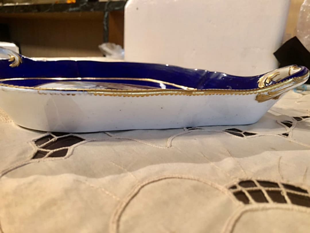 ☆1763年アンティークセーブル♪セーブルブルー金彩風景画☆透かしトレー飾り皿♪