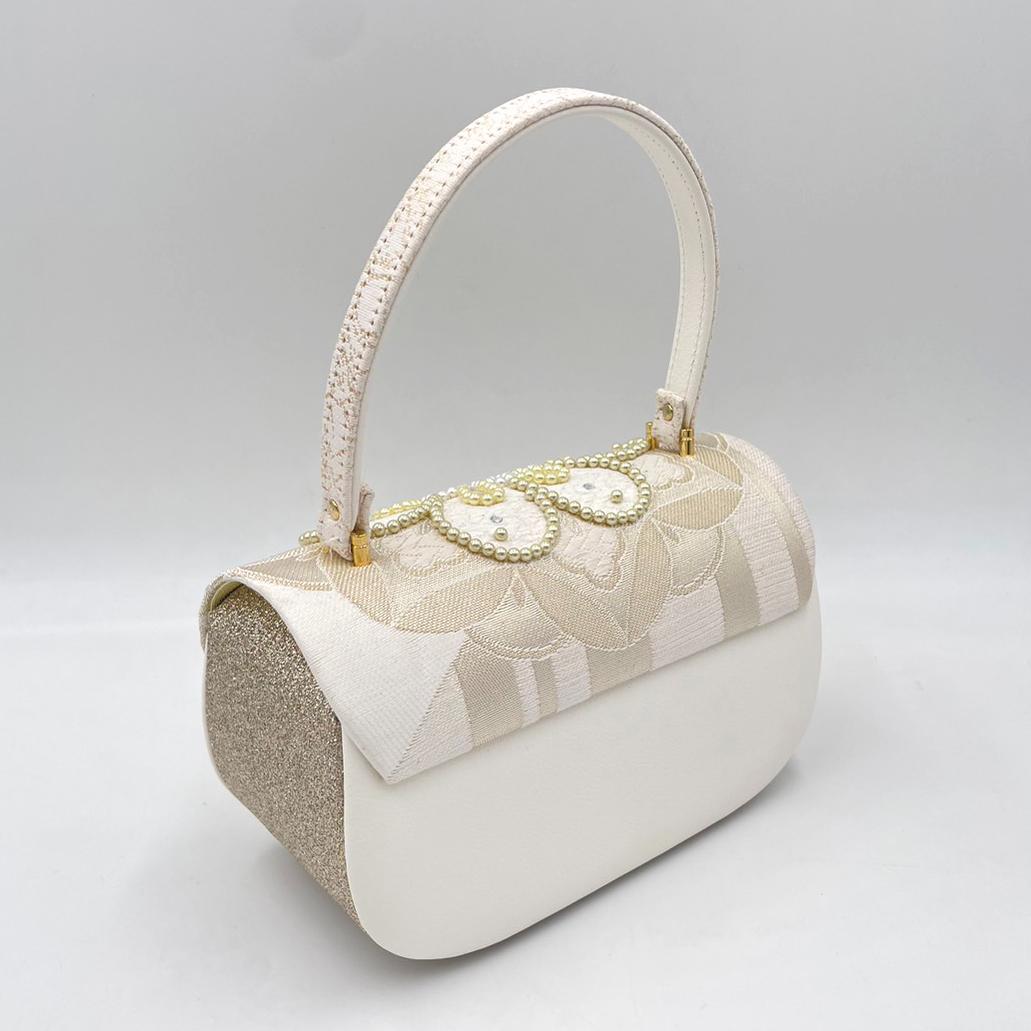 専用 豪華ビーズパール刺繍 西陣帯地　　振袖バッグ草履セット 　アイボリー