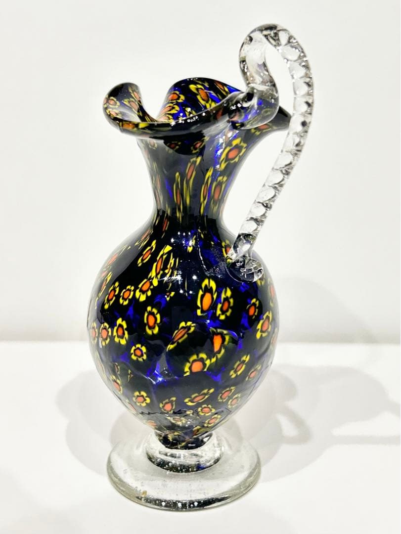 レトロ ベネチアンガラス ムラーノ ミルフィオリ 水差し イタリア ネイビー