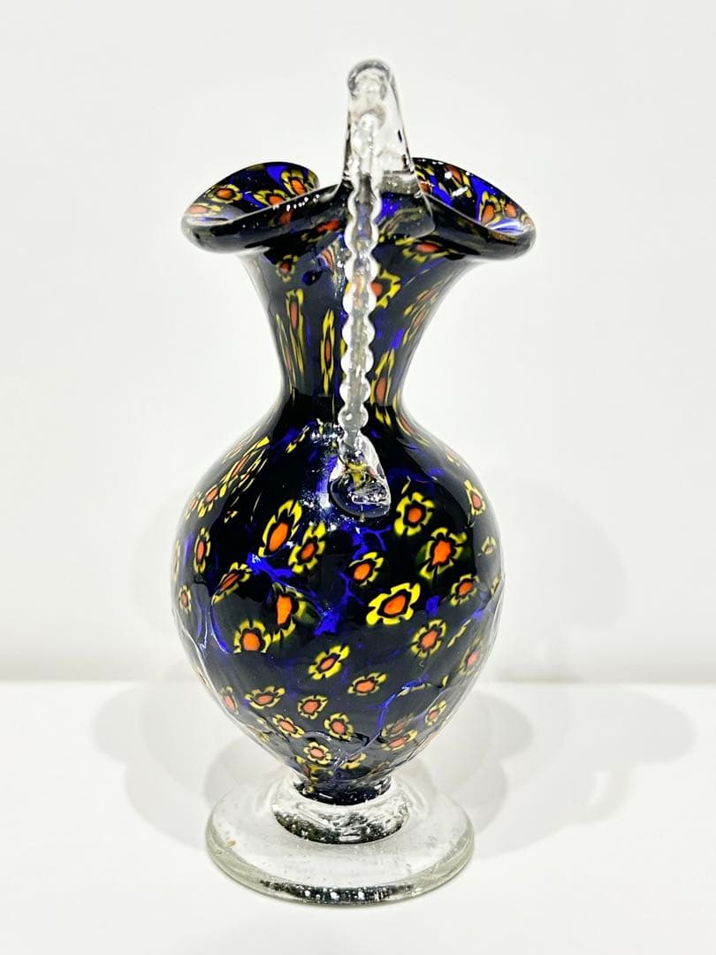 レトロ ベネチアンガラス ムラーノ ミルフィオリ 水差し イタリア ネイビー