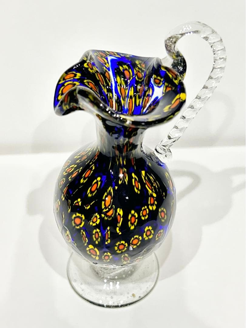 レトロ ベネチアンガラス ムラーノ ミルフィオリ 水差し イタリア ネイビー