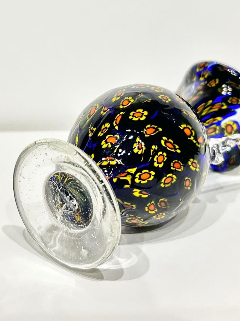 レトロ ベネチアンガラス ムラーノ ミルフィオリ 水差し イタリア ネイビー