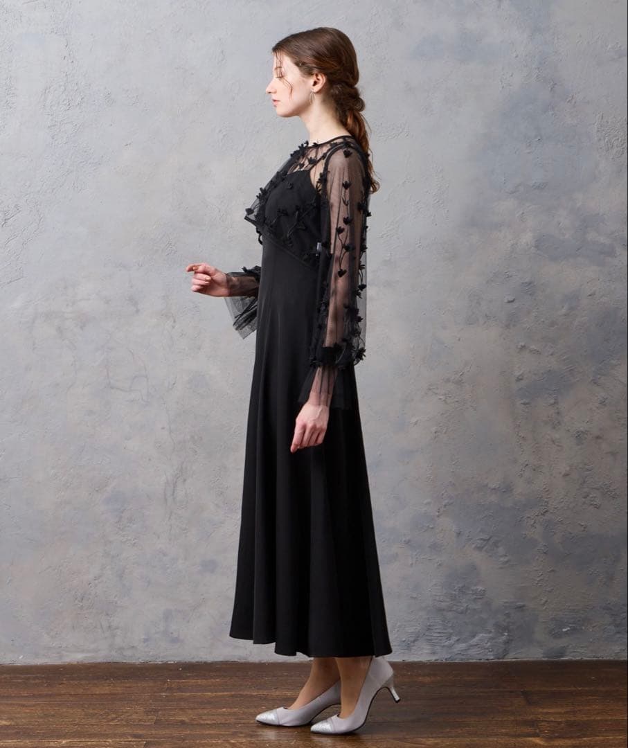 【aimer anche】フラワー刺繍ブラウス×フレアキャミソールワンピース/S