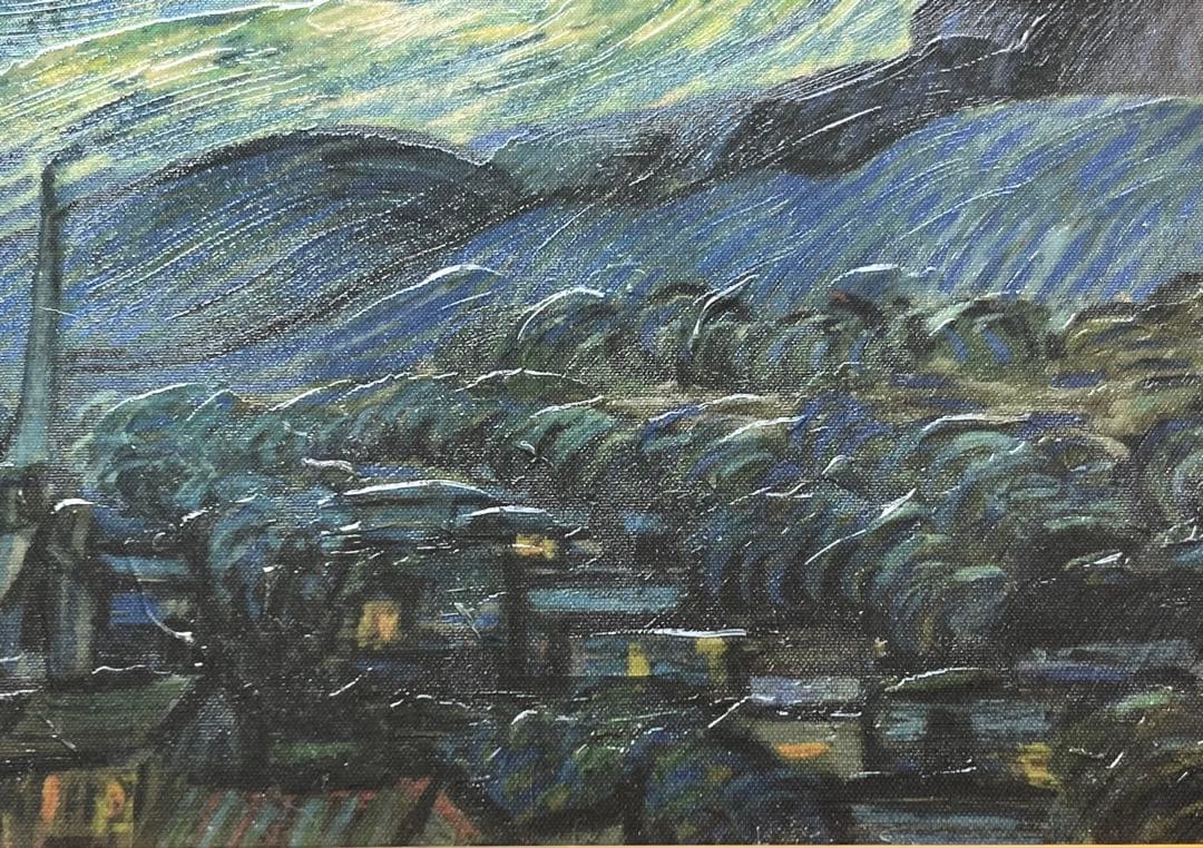 ゴッホ　「星月夜」　複製ポスター　額付　メディウム加工