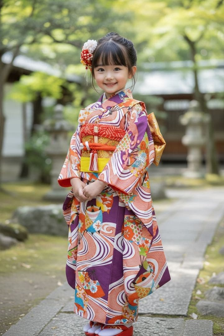 レトロ着物♡七五三　7歳　女の子　フルセット　一式　紫系