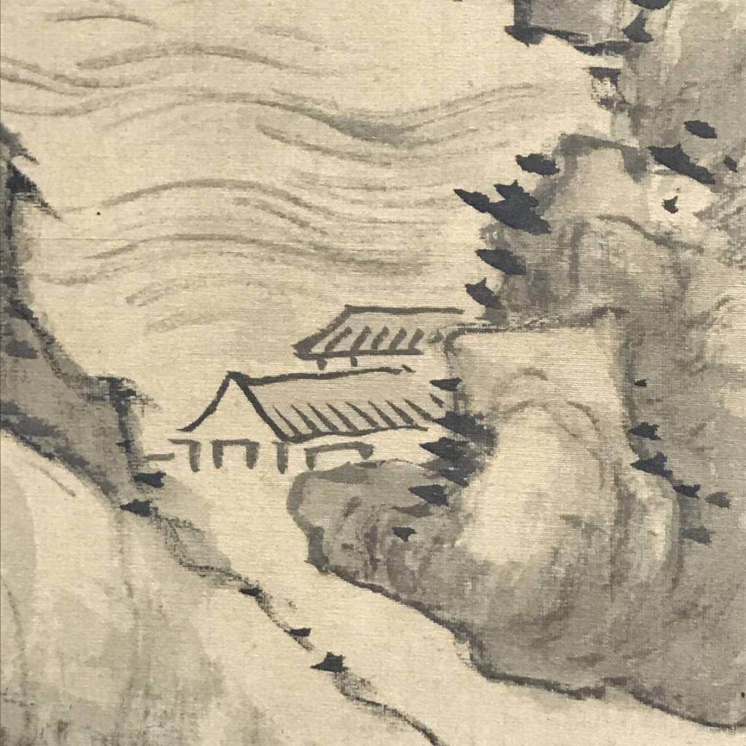 【真作】日根対山/山水図/小品/掛軸/名家伝来/AD-151