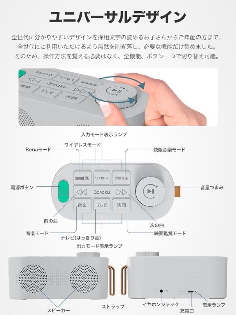手元スピーカー テレビ用 2025ゼロ遅延版 3in1 Earaku(イアラク)