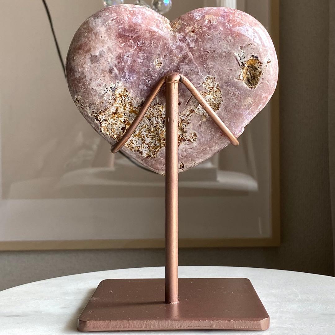 ★破格大特価【 ピンクアメジスト ドゥルージー ハート 原石 台座付き