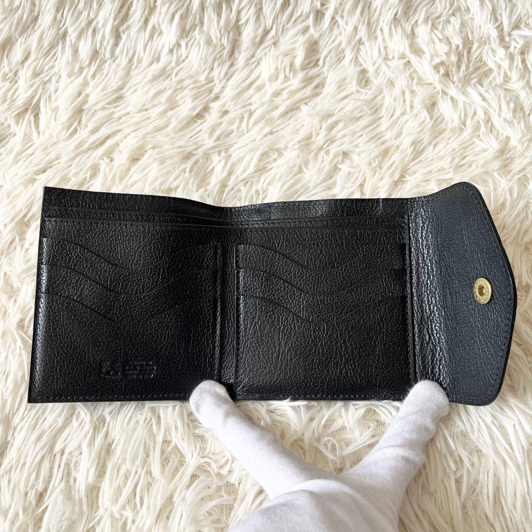 ⭐️新品未使用⭐️　IL BISONTE　がま口　三つ折り財布　ブラック　レザー