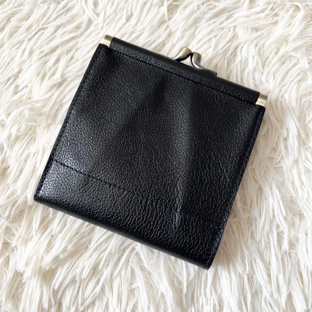 ⭐️新品未使用⭐️　IL BISONTE　がま口　三つ折り財布　ブラック　レザー