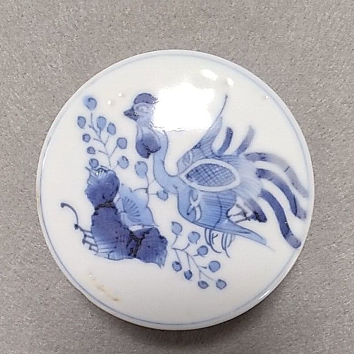 古伊万里香合　古伊万里染付香合　煎茶道具　古伊万里盒子　印盒　鳳凰図香合