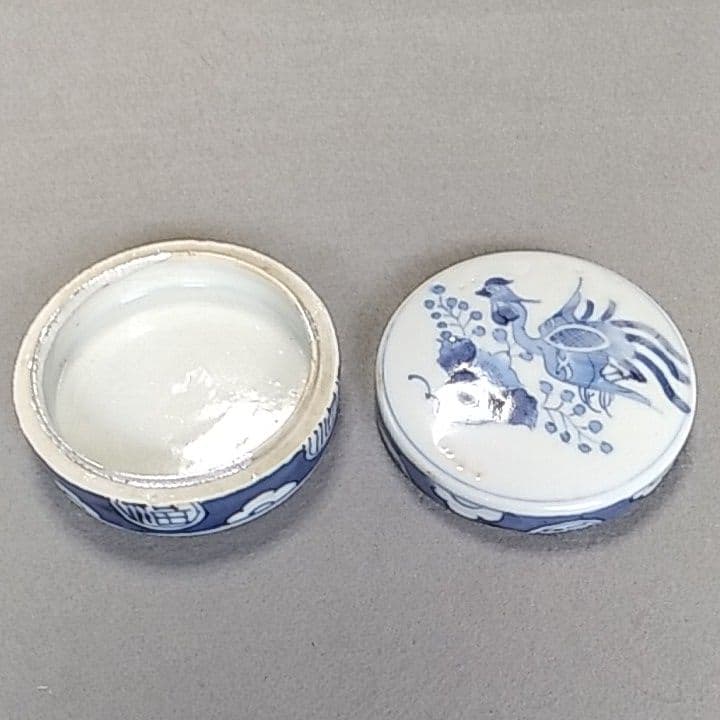 古伊万里香合　古伊万里染付香合　煎茶道具　古伊万里盒子　印盒　鳳凰図香合