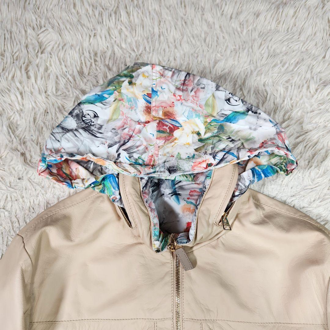 希少 4way エトロ ラムレザージャケット リバーシブル ベージュ・花柄 L