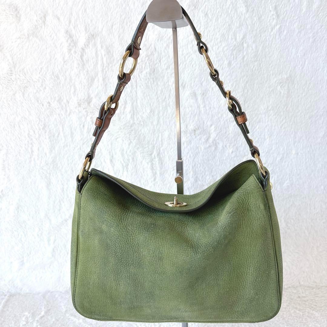 バッグ COACH shoulderbag green turnlock nubuck