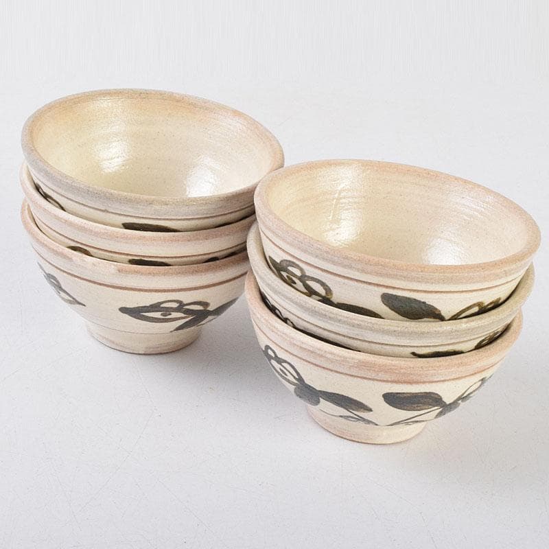 韓国人間国宝　李殷九　粉青刷毛目鐵彩茶碗　六客　共箱　V　R9132