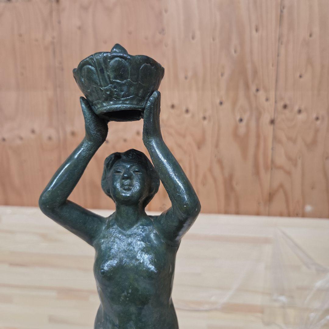 米治一作◆少女ブロンズ彫刻裸婦像【王冠】高41.5 /高岡銅器★/鋳鉄造銅像