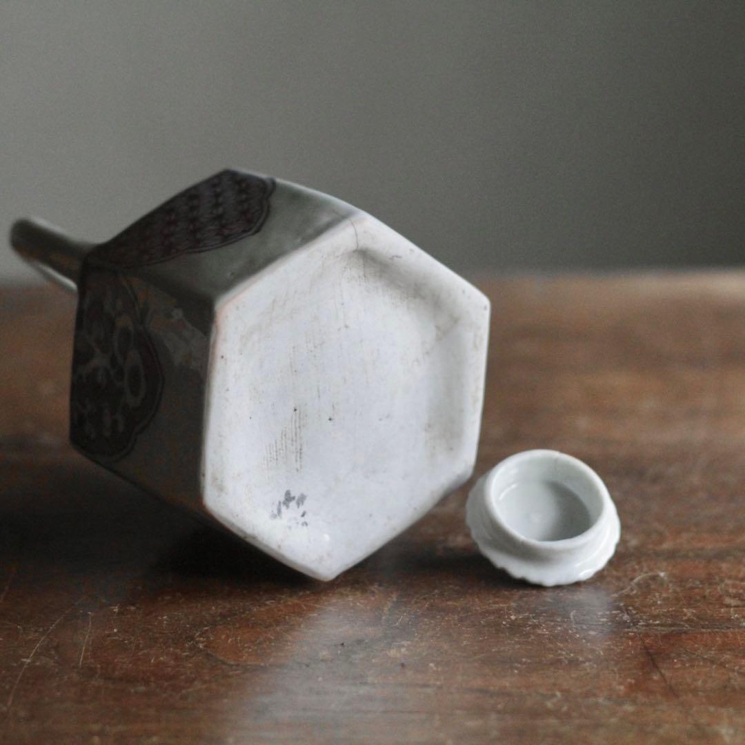 平戸焼 染付 面取 六角 水注 酒次 古美術 古道具 アンティーク 酒器