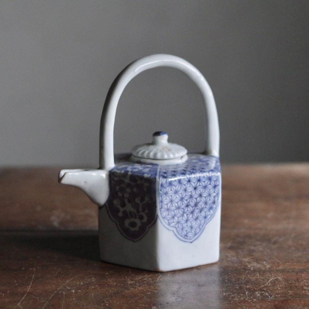 平戸焼 染付 面取 六角 水注 酒次 古美術 古道具 アンティーク 酒器