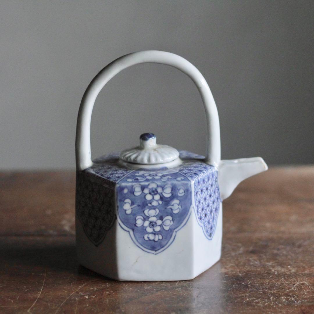 平戸焼 染付 面取 六角 水注 酒次 古美術 古道具 アンティーク 酒器