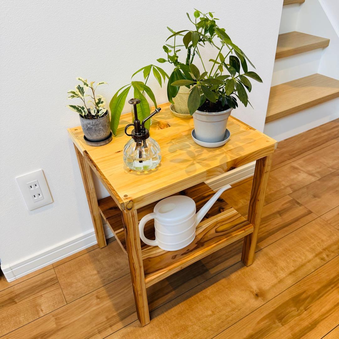 ナチュラルウッドサイドテーブル/天然木製/杉無垢材/桧材/北欧/プランターラック