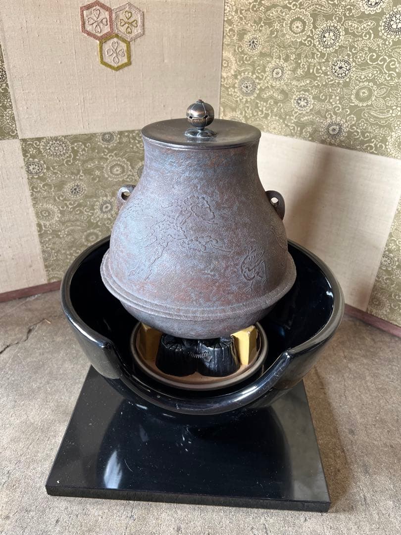 鶴首釜　釜師　藤兵衛　風炉型電熱器セット　茶道具　茶釜