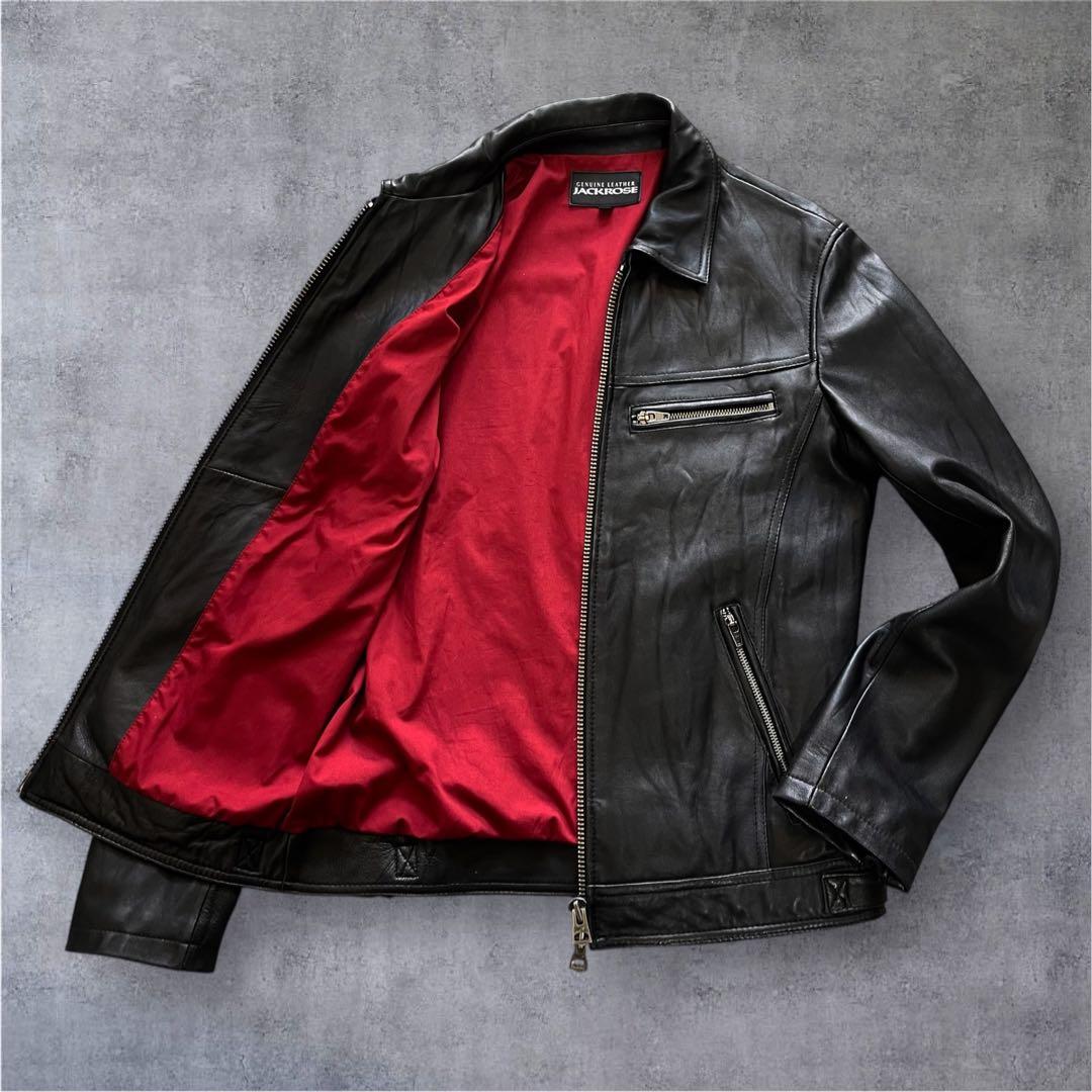 美品 ジャックローズ ライダースジャケット L シングル ラムレザー ブラック