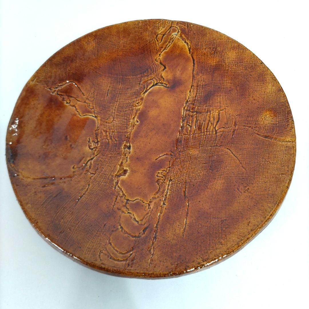 五代中村道年　飴釉丸皿　D440