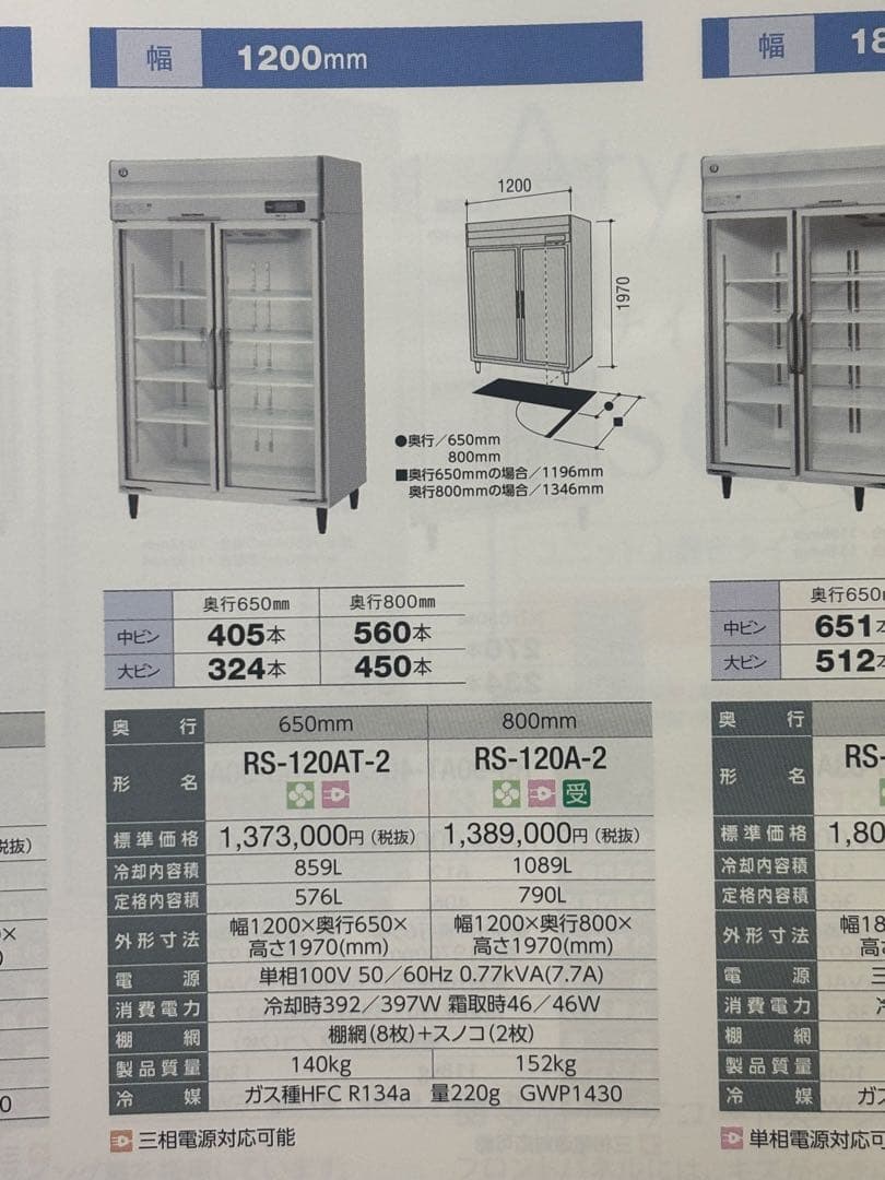 業務用冷蔵庫 RS-120A-2 1089L