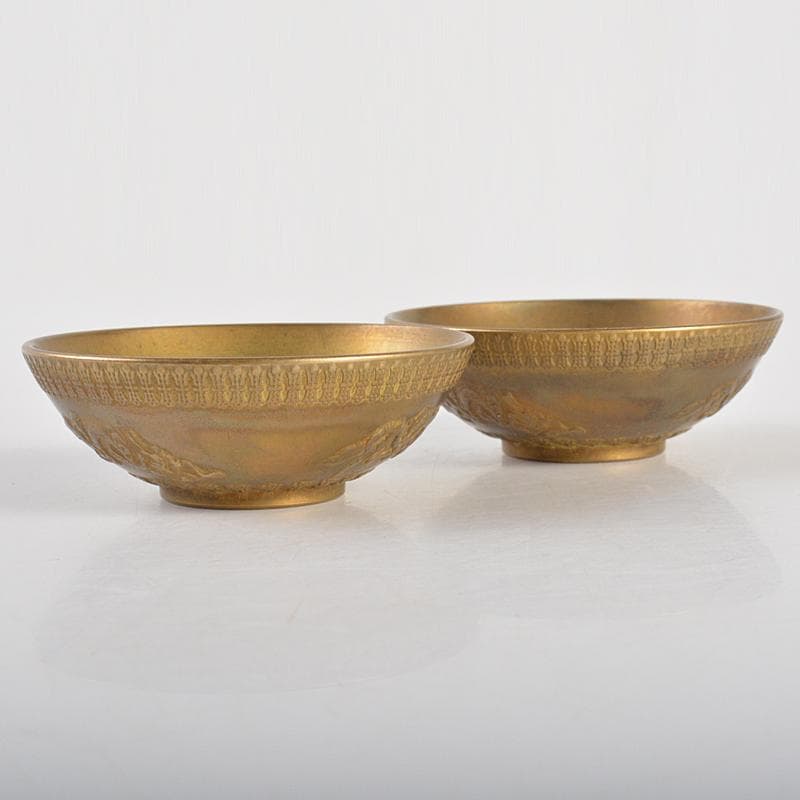 中国　古銅宣徳銅　洪字底款福禄寿禧　酒盃　一對　C　R7094E