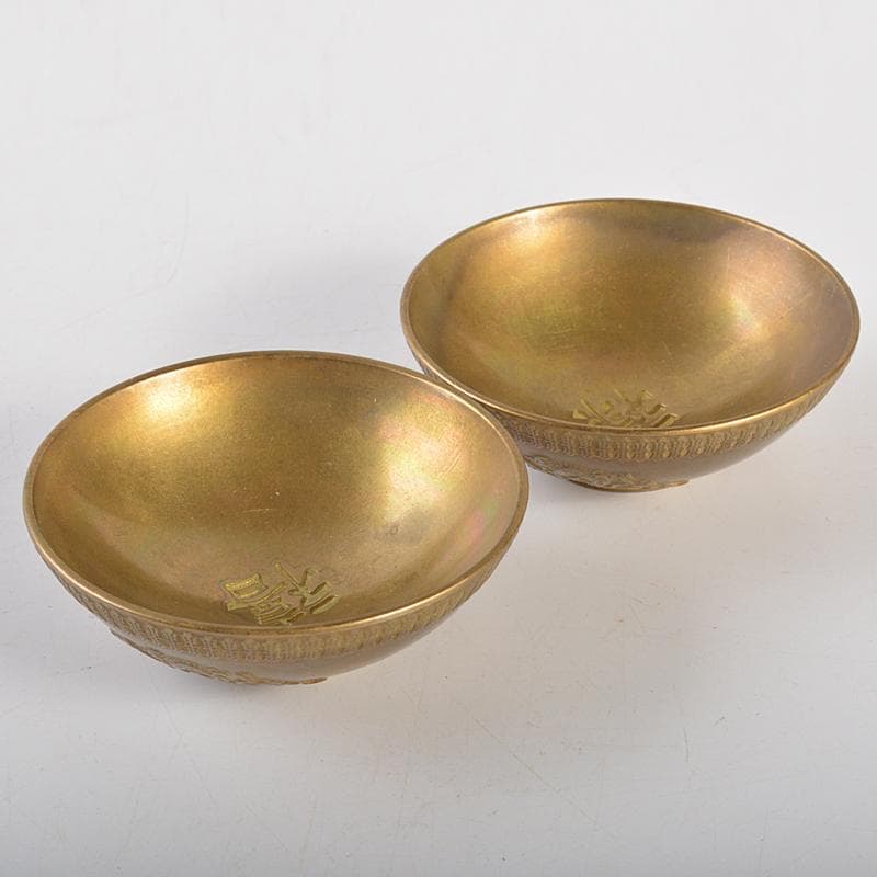 中国　古銅宣徳銅　洪字底款福禄寿禧　酒盃　一對　C　R7094E