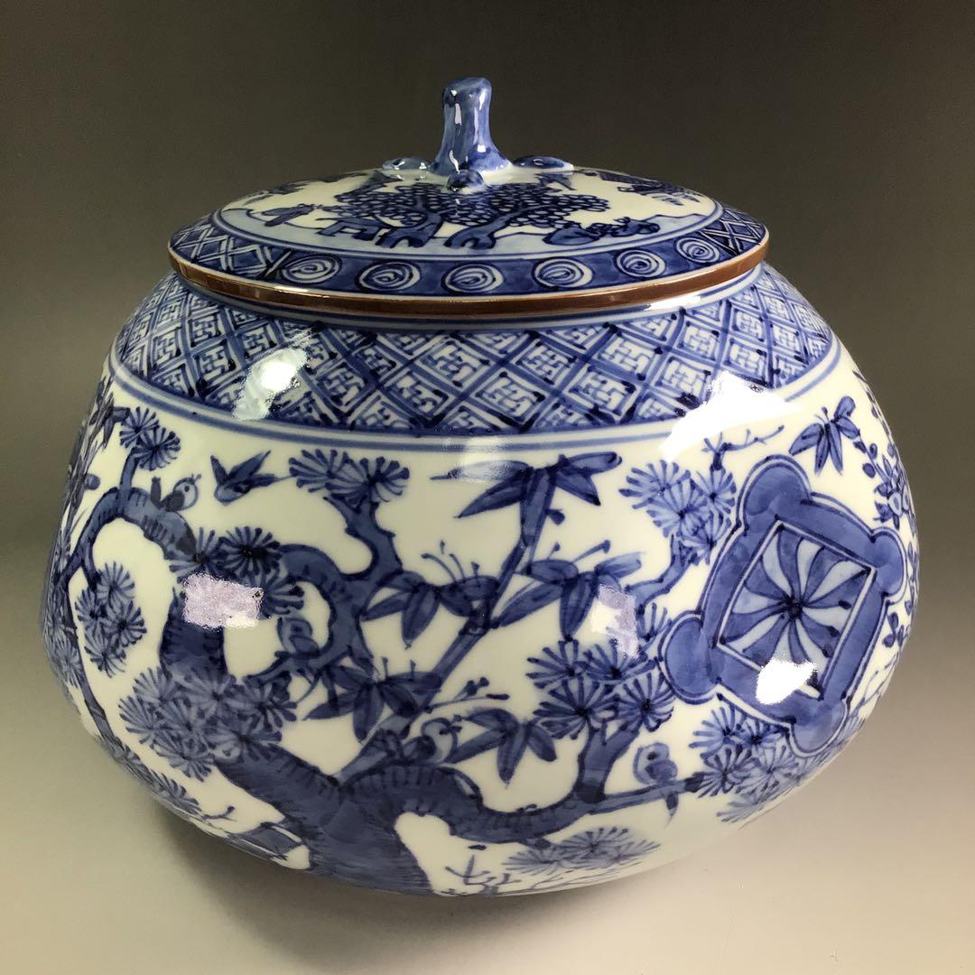 Ｐ８９０　水指　『平安　高野昭阿弥造』『染付祥瑞写』『蜜柑水指』　共箱　茶道具