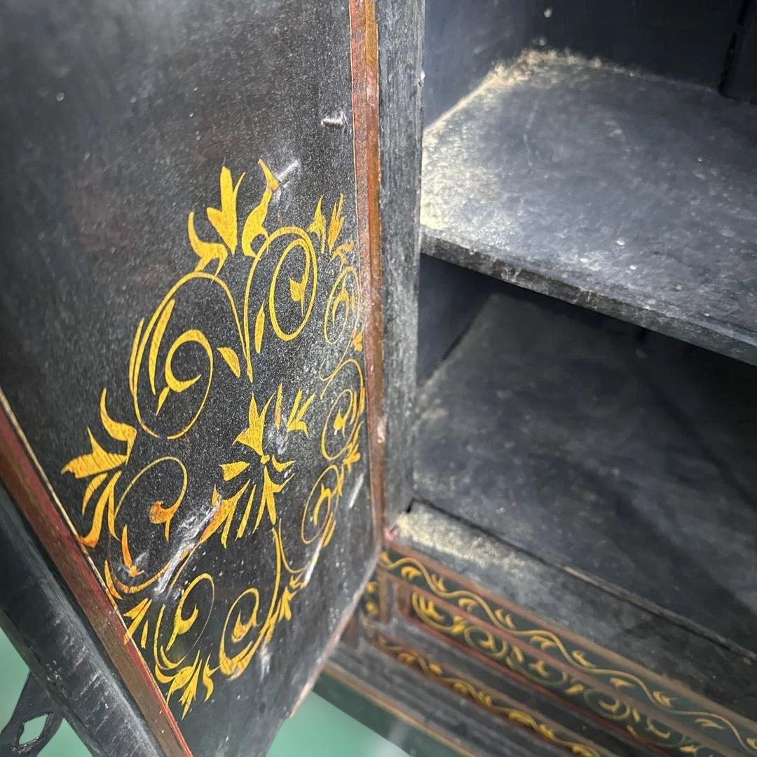 ★インド 手描き装飾の木製タンス キャビネット 家具 アンティーク 格安