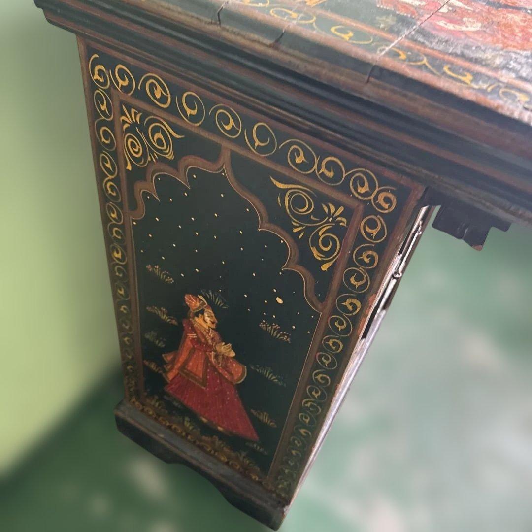 ★インド 手描き装飾の木製タンス キャビネット 家具 アンティーク 格安