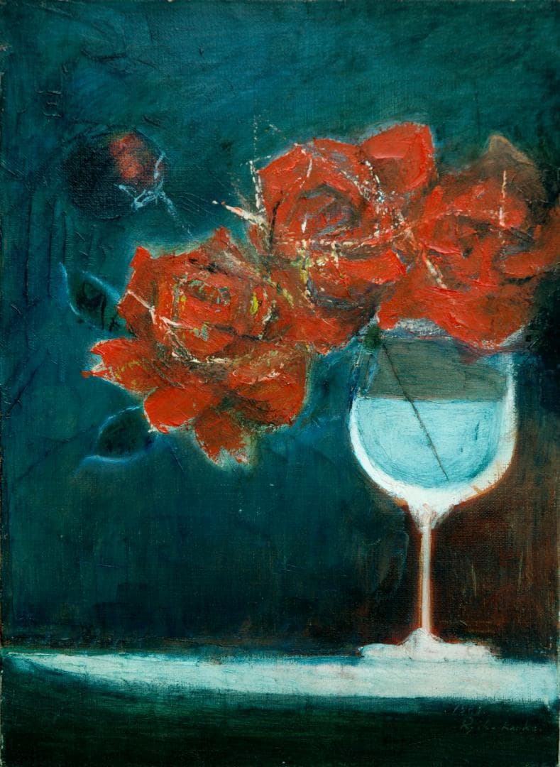 油絵 菅家令子 絵 絵画 インテリア 額付(銀) F4-070302 花 ばら