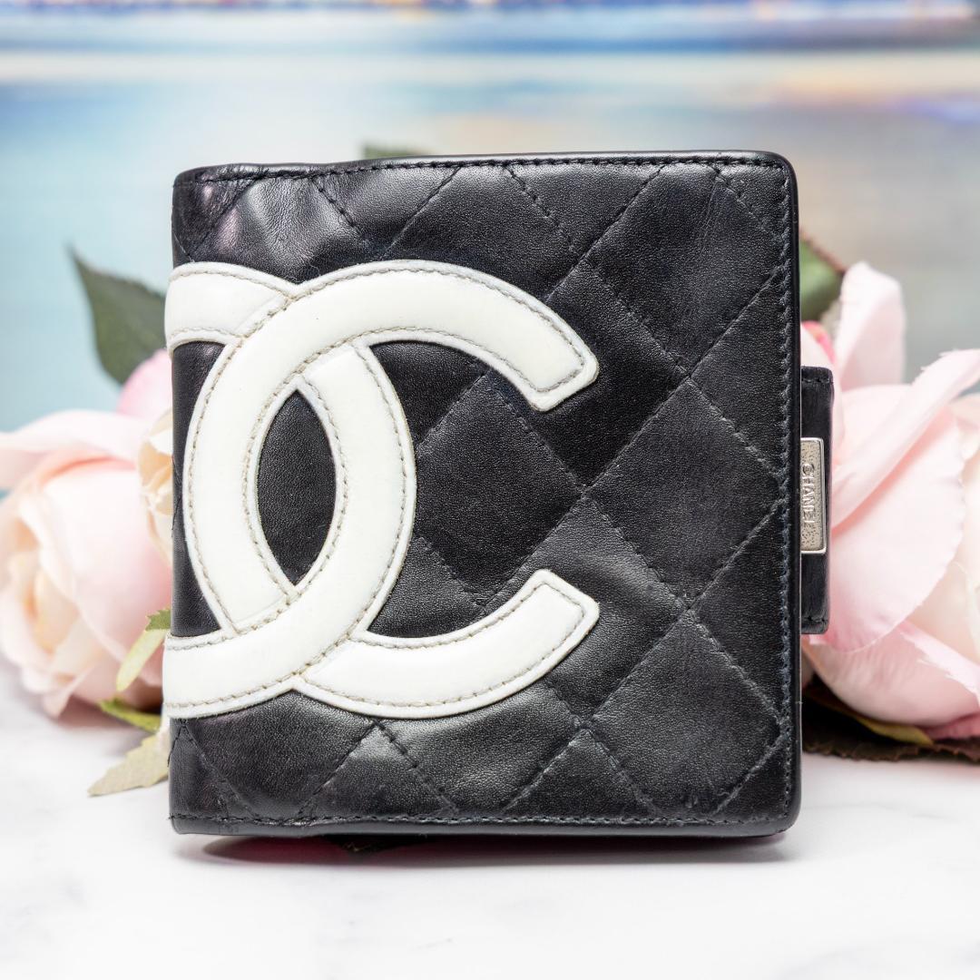 CHANEL シャネル 二つ折り 財布 カンボンライン ブラック