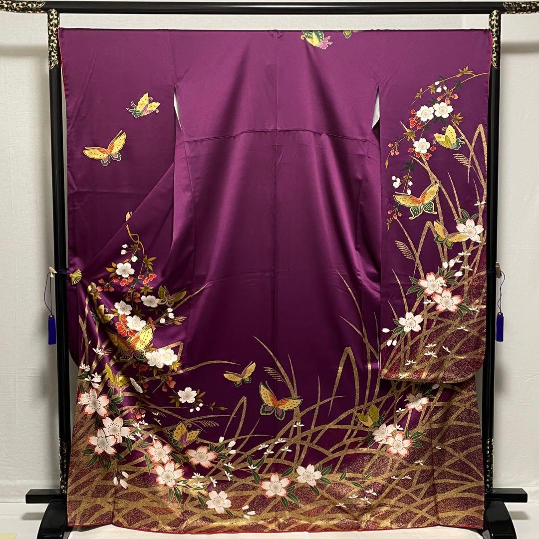 D797 振袖　蝶々　桜　豪華金彩　正絹　着物　袷　極美品