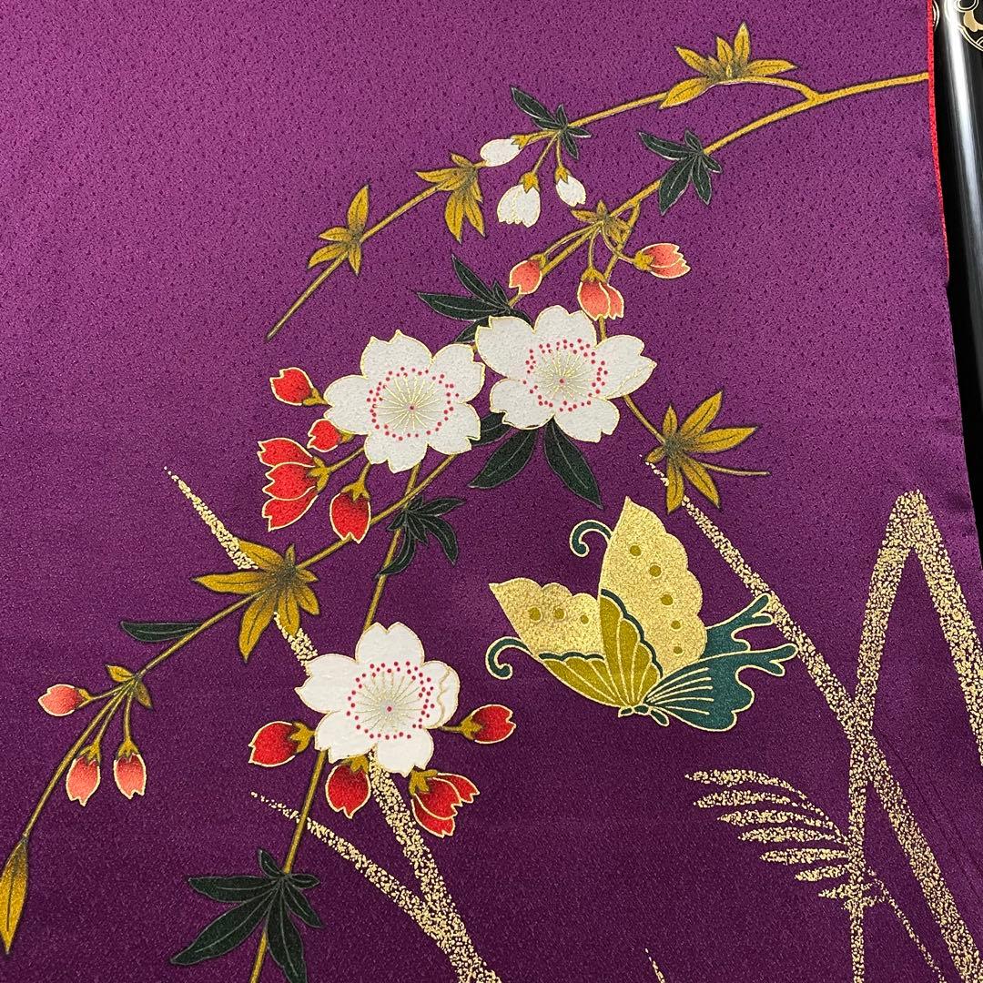 D797 振袖　蝶々　桜　豪華金彩　正絹　着物　袷　極美品