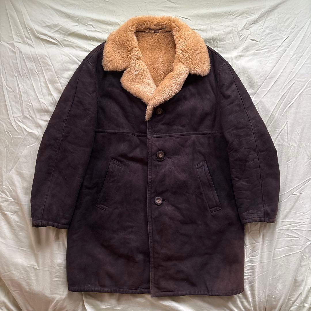 【90s】vintage ブラックムートン ギャングコート 本革 ボア チェーン